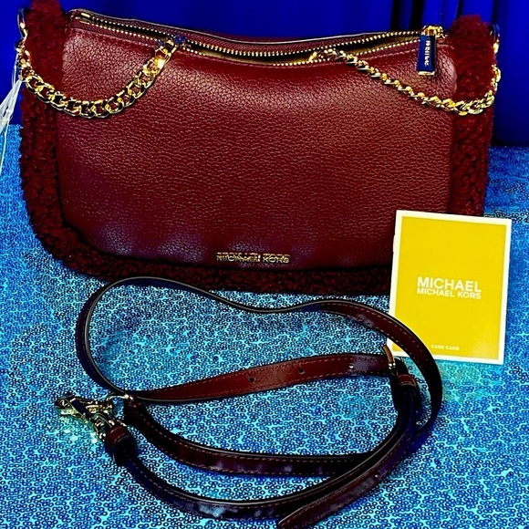 MICHAEL KORS Burgundy Carmela Leather Purse w/Chain & Leather Crossbody, NWT - Picture 1 of 10